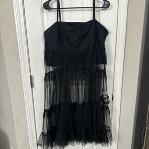 Maeve by Anthropologie black sheer tiered tulle babydoll tunic overlay dress. L